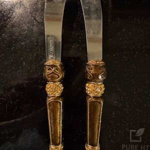 Gold and Brown Cheese Knives Set